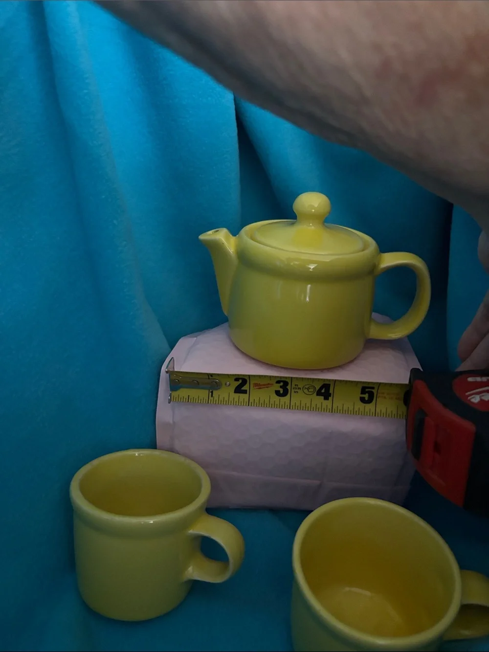 Mccoy Yellow Ceramic Teapot and Two Cups Set